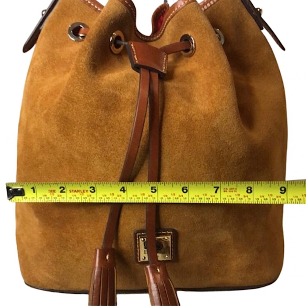 DOONEY BOURKE Honey Suede Bucket Bag w/ Brown Leather Drawstring Tassel Pull - Picture 10 of 17
